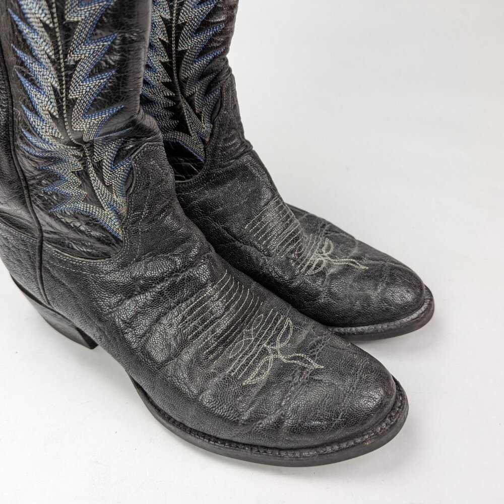 TONY LAMA Men's Sz 9D Black Elephant Leather Boots Lug Sole Style 8613 - Picture 3 of 12